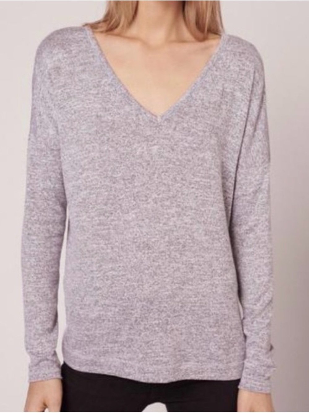 #795 RAG & BONE/JEAN Theo Light Heather Gray V-Neck Cozy Knit Top